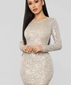 Fashion Nova DRESSES Shine Like The Night Sequin Dress - Nude