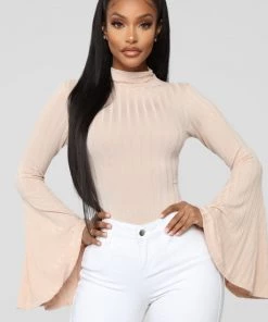 FashionNob Anastasia Bell Sleeve Bodysuit - Nude