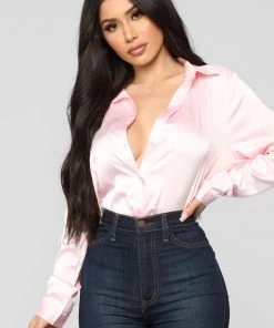 Fashion Nova Teddies & Babydolls Smooth Talkin' Button Down Top - Pink