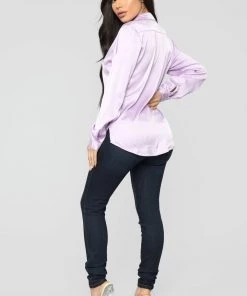 Fashion Nova Smooth Talkin' Button Down Top - Lavender Office Babe