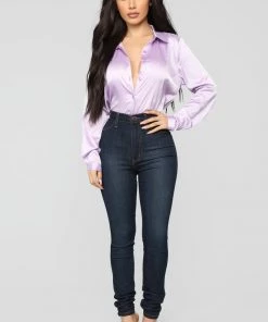 Fashion Nova Smooth Talkin' Button Down Top - Lavender Office Babe
