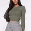 Fashion Nova Robin Long Sleeve Top - Army Green Teddies & Babydolls