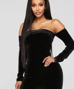 Fashion Nova Soothe Velvet Jumpsuit - Black Teddies & Babydolls