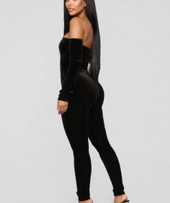 Fashion Nova Soothe Velvet Jumpsuit - Black Teddies & Babydolls