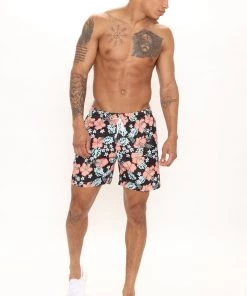Mysite New Today Surf Floral Swim Trunks - Black/combo