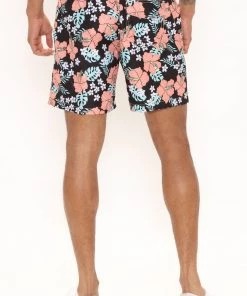 Mysite New Today Surf Floral Swim Trunks - Black/combo
