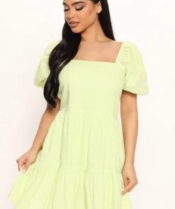 Mysite Pia Babydoll Mini Dress - Lime DRESSES