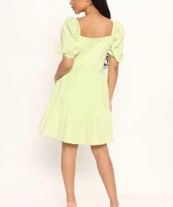 Mysite Pia Babydoll Mini Dress - Lime DRESSES
