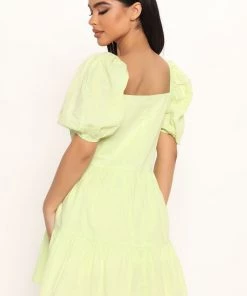Mysite Pia Babydoll Mini Dress - Lime DRESSES
