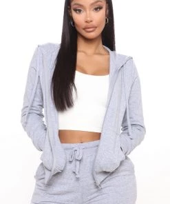 Fashion Nova Latest And Greatest French Terry Zip Hoodie - Heather Grey Lounge Sets