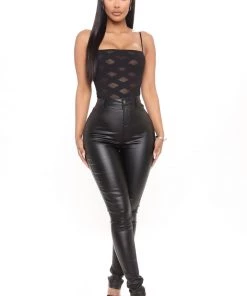 Mysite Edges That Scratch Spaghetti Strap Bodysuit - Black