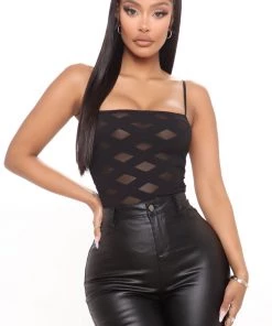 Mysite Edges That Scratch Spaghetti Strap Bodysuit - Black
