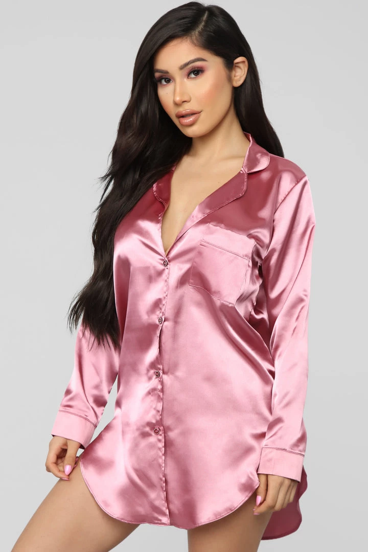 Fashion Nob Gigi Satin PJ Shirt - Mauve Sleepwear & Robes 1 Fashion Nob Gigi Satin PJ Shirt - Mauve Sleepwear & Robes