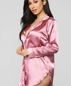 Fashion Nob Gigi Satin PJ Shirt - Mauve Sleepwear & Robes