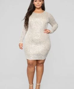 Fashion Nova DRESSES Shine Like The Night Sequin Dress - Nude