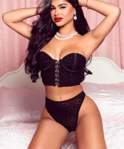 Fashion Nova Lingerie Sets Heart Eyes 2 Piece Corset Set - Black