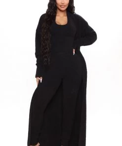 Fashion Nova Keep Me Cozy Fuzzy 3 Piece Legging Set - Black Best Sellers