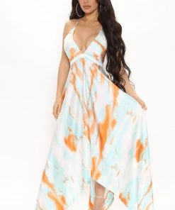 Mysite DRESSES Pati Tie Dye Maxi Dress - Aqua/Combo