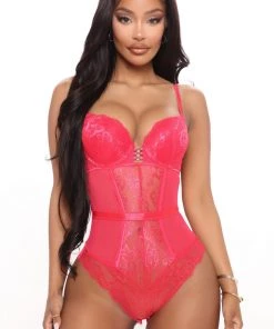 Fashion Nova Teddies & Babydolls Love Me Until The End Lace Teddy Bodysuit - Red