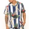 Mysite New Today Tropical High Short Sleeve Woven Top - Cream/combo