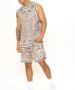 Mysite Paisley Mesh Basketball Shorts - Grey