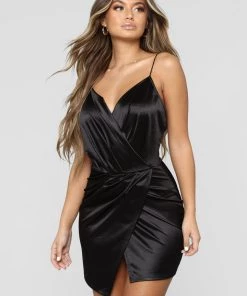 FashionNob New Today Always A Flirt Satin Dress - Black