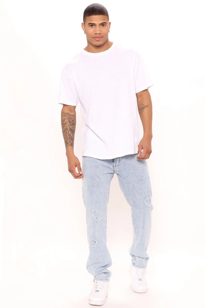 Mysite New Today Heart Patched Straight Jeans - Light Wash 3 Mysite New Today Heart Patched Straight Jeans - Light Wash