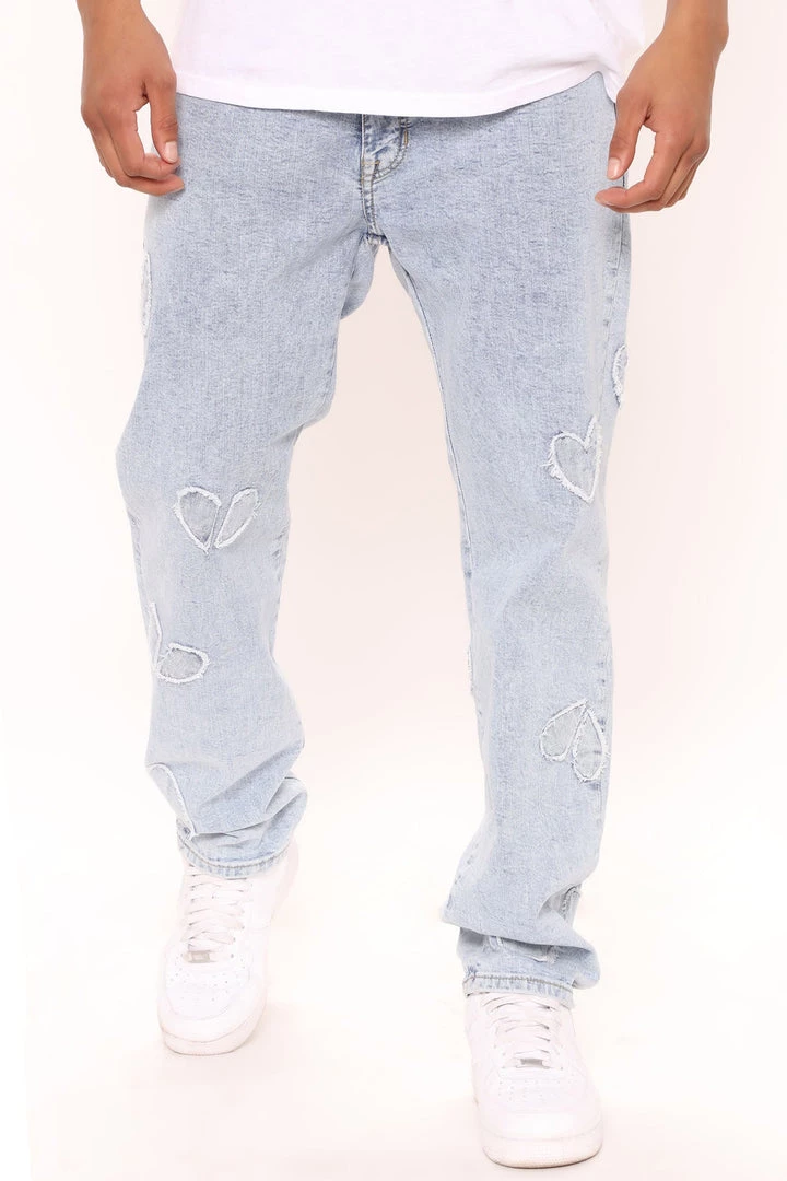 Mysite New Today Heart Patched Straight Jeans - Light Wash 1 Mysite New Today Heart Patched Straight Jeans - Light Wash