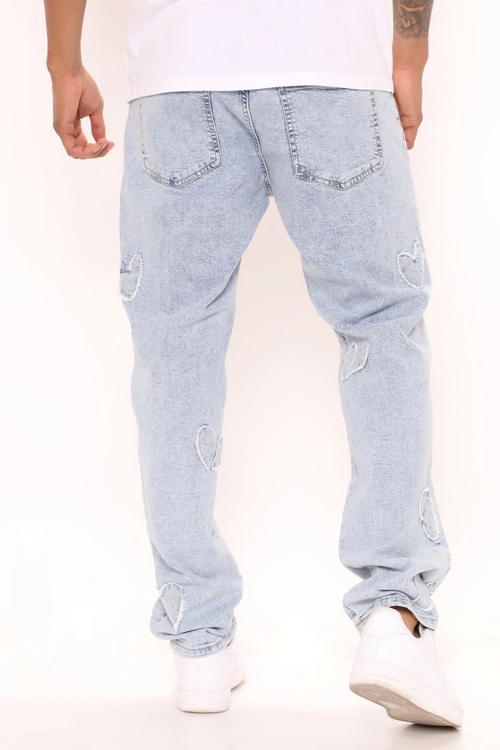 Mysite New Today Heart Patched Straight Jeans - Light Wash 4 Mysite New Today Heart Patched Straight Jeans - Light Wash