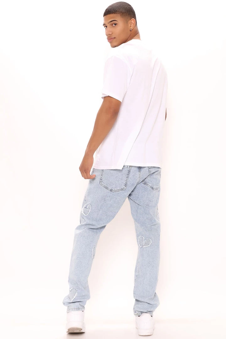 Mysite New Today Heart Patched Straight Jeans - Light Wash 5 Mysite New Today Heart Patched Straight Jeans - Light Wash