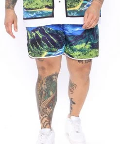Mysite Aloha Mana Swim Trunks - Blue/combo New Today