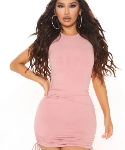 Mysite My Type Ruched Mini Dress - Mauve New Today