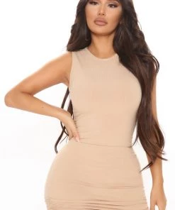 Mysite New Today My Type Ruched Mini Dress - Khaki