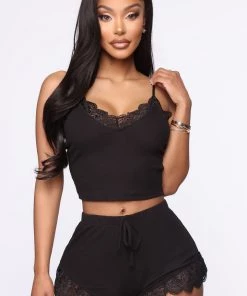 Fashion Nova Sleepy Dreams Thermal PJ Short Set - Black Influencer Looks