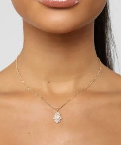 Fashion Nova Teddies & Babydolls Hand Out Necklace - Gold