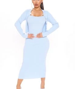 Fashion Nob DRESSES Kourtney Sweater Midi Dress Set - Light Blue