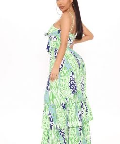 Mysite Brunch In Bali Maxi Dress - Green/combo New Today