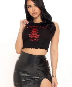 Fashion Nova Teddies & Babydolls Thank You Enjoy Tank - Black