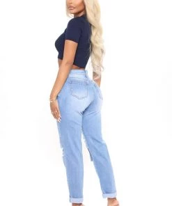 Fashion Nova On My Own Ripped Girlfriend Jeans - Medium Blue Wash