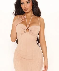 Mysite Hilanna Ribbed Maxi Dress - Taupe