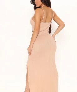Mysite Hilanna Ribbed Maxi Dress - Taupe
