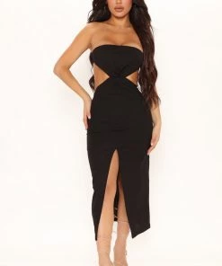 Mysite Best Days Ahead Linen Midi Dress - Black DRESSES