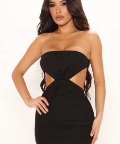 Mysite Best Days Ahead Linen Midi Dress - Black DRESSES