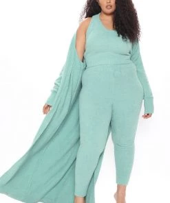 Fashion Nova SETS Keep Me Cozy Fuzzy 3 Piece Legging Set - Sage