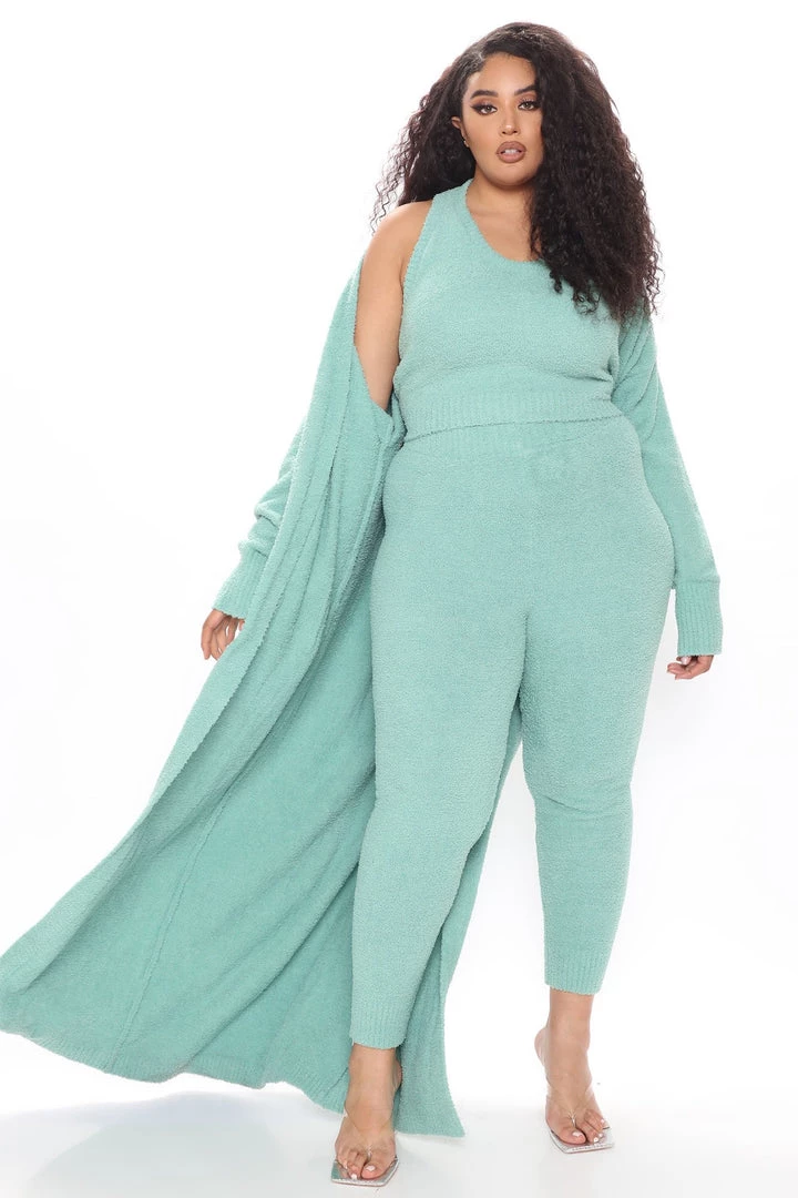 Fashion Nova SETS Keep Me Cozy Fuzzy 3 Piece Legging Set - Sage
