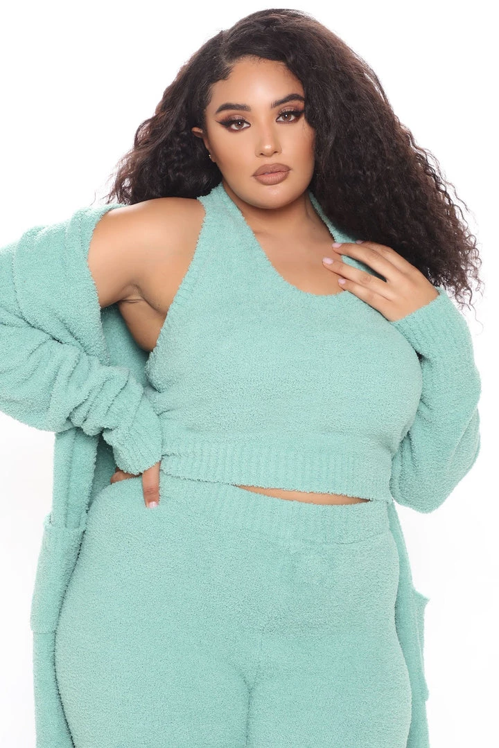 Fashion Nova SETS Keep Me Cozy Fuzzy 3 Piece Legging Set - Sage