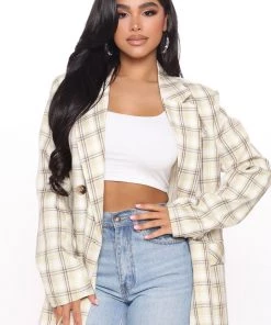 Fashion Nob Working You Plaid Blazer - Taupe/combo