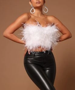Mysite Asalia Feathered Top - White Teddies & Babydolls