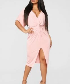 Fashion Nova DRESSES Full Grown Knot Dress - Blush
