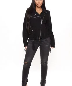 Fashion Nob Teddies & Babydolls Moto Sport Denim Jacket - Black